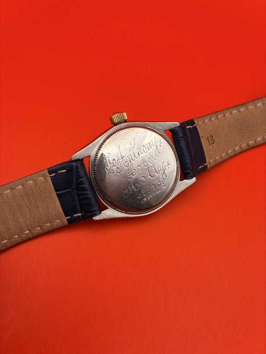 Rolex Bubbleback circa 1947 manual wind steel w/ rose gold 30mm