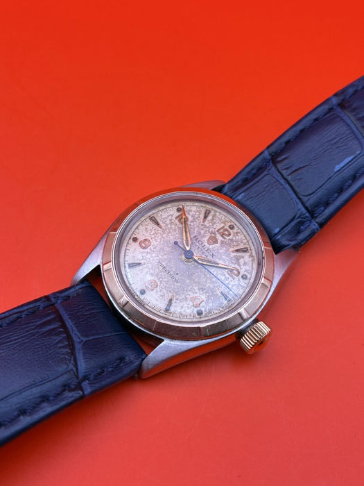 Rolex Bubbleback circa 1947 manual wind steel w/ rose gold 30mm