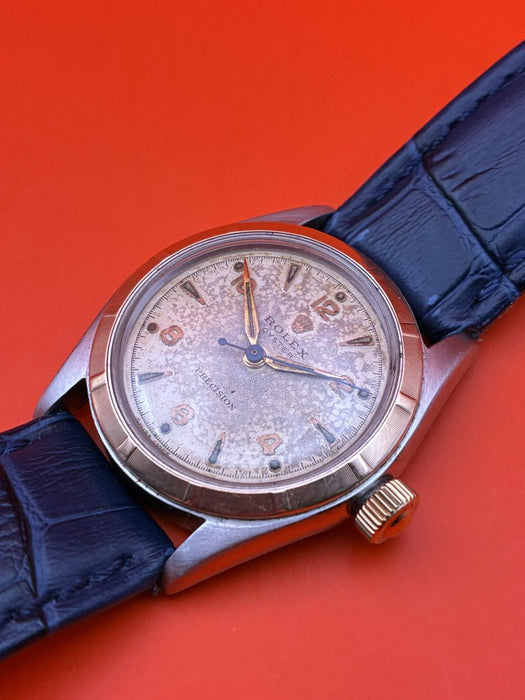 Rolex Bubbleback circa 1947 manual wind steel w/ rose gold 30mm