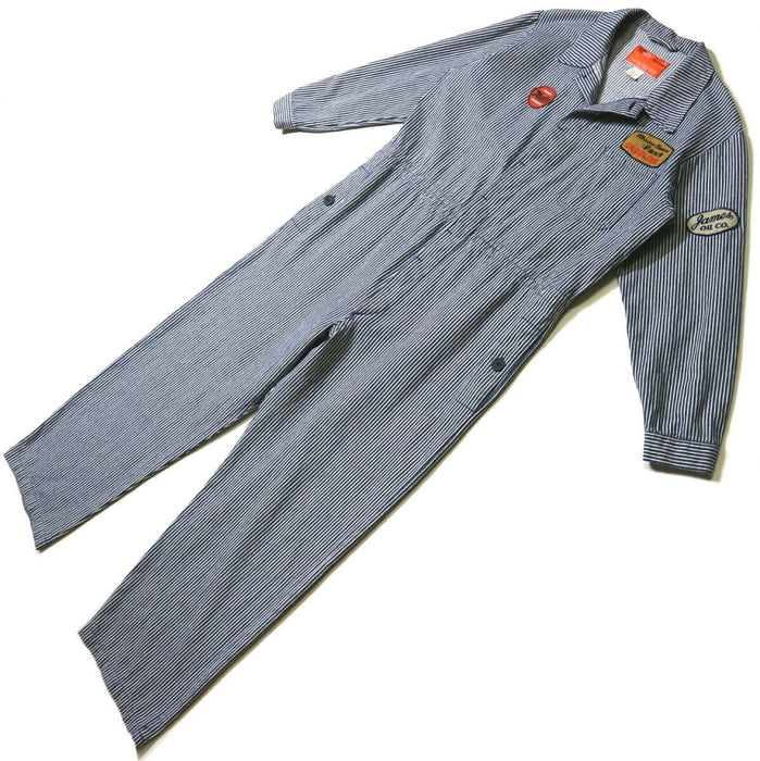 Vapor Wear patch & print hickory stripe 100% cotton jumpsuit ◆M size (up to 164 cm tall) Spring/Autumn