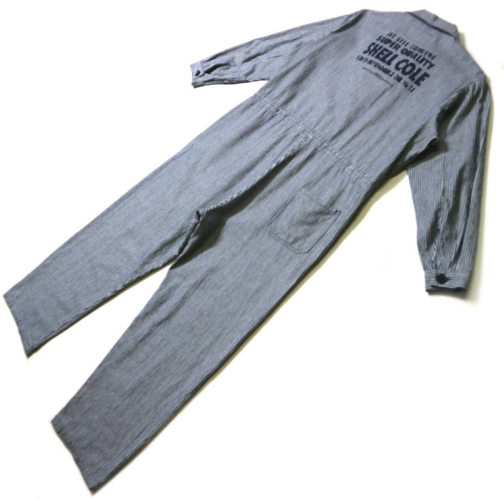 Vapor Wear patch & print hickory stripe 100% cotton jumpsuit ◆M size (up to 164 cm tall) Spring/Autumn