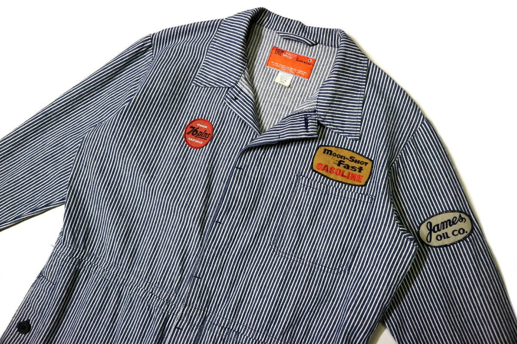 Vapor Wear patch & print hickory stripe 100% cotton jumpsuit ◆M size (up to 164 cm tall) Spring/Autumn