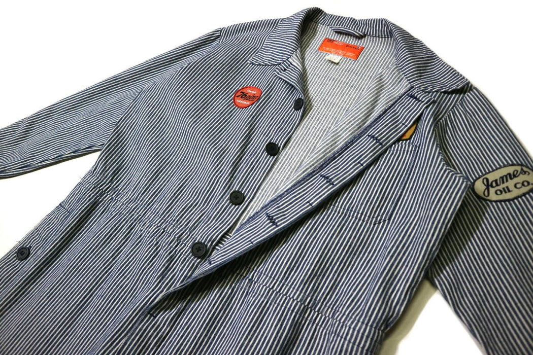 Vapor Wear patch & print hickory stripe 100% cotton jumpsuit ◆M size (up to 164 cm tall) Spring/Autumn