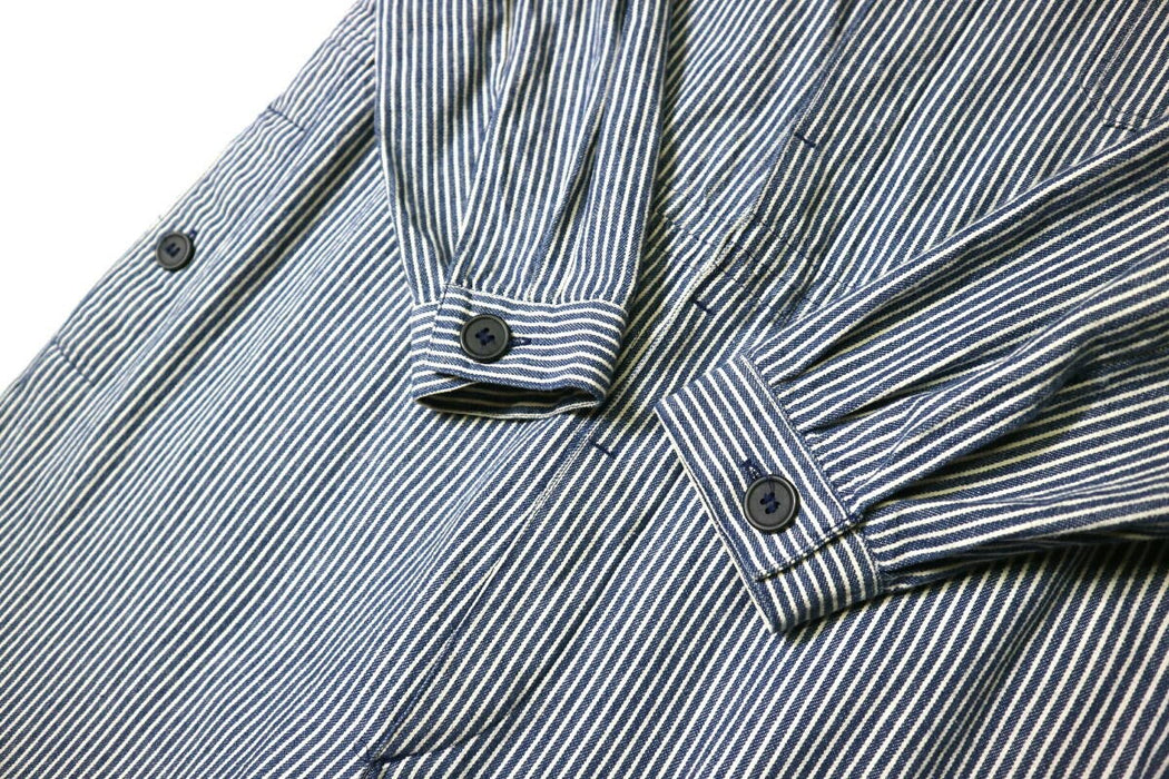 Vapor Wear patch & print hickory stripe 100% cotton jumpsuit ◆M size (up to 164 cm tall) Spring/Autumn