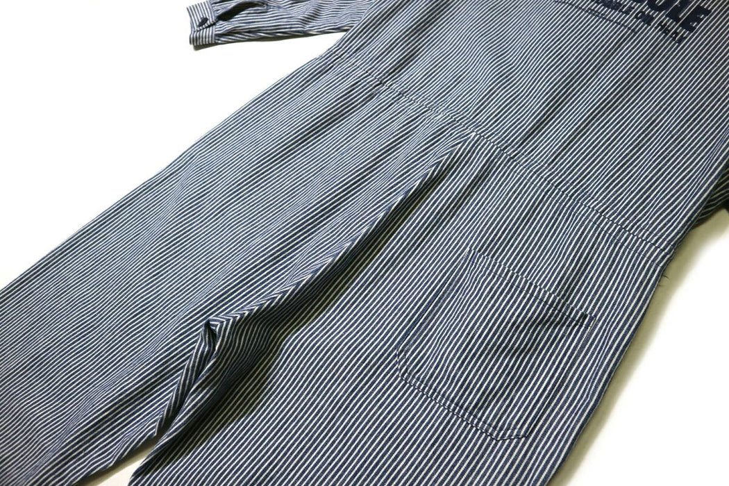 Vapor Wear patch & print hickory stripe 100% cotton jumpsuit ◆M size (up to 164 cm tall) Spring/Autumn