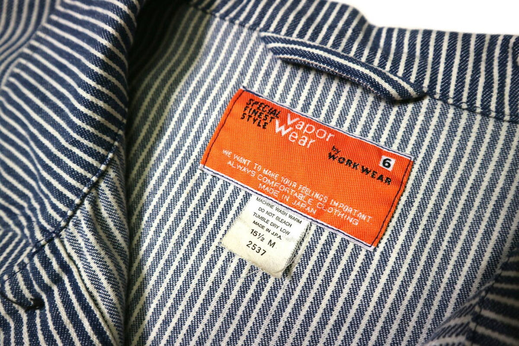 Vapor Wear patch & print hickory stripe 100% cotton jumpsuit ◆M size (up to 164 cm tall) Spring/Autumn